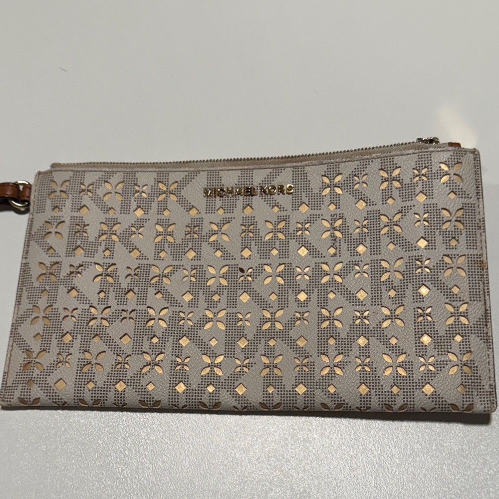 Michael Kors Patterned Beige and Gold Clutch